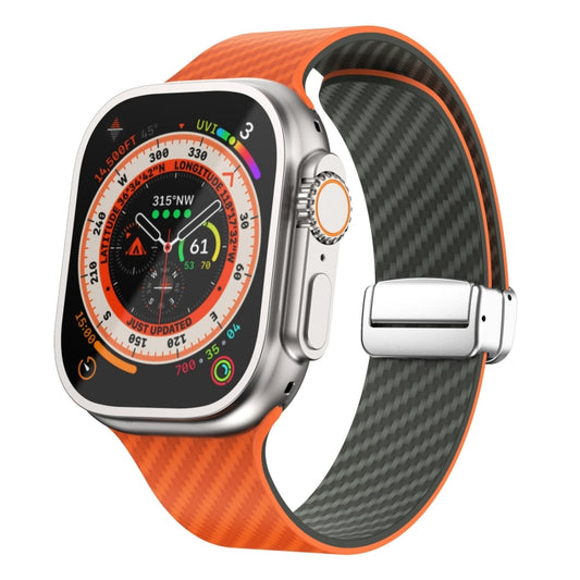 For Apple Watch Ultra 2 49mm Carbon Fiber Magnetic Silver Buckle Watch Band(Orange Grass) by bashfashion