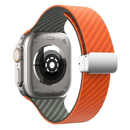 For Apple Watch Ultra 2 49mm Carbon Fiber Magnetic Silver Buckle Watch Band(Orange Grass) by bashfashion