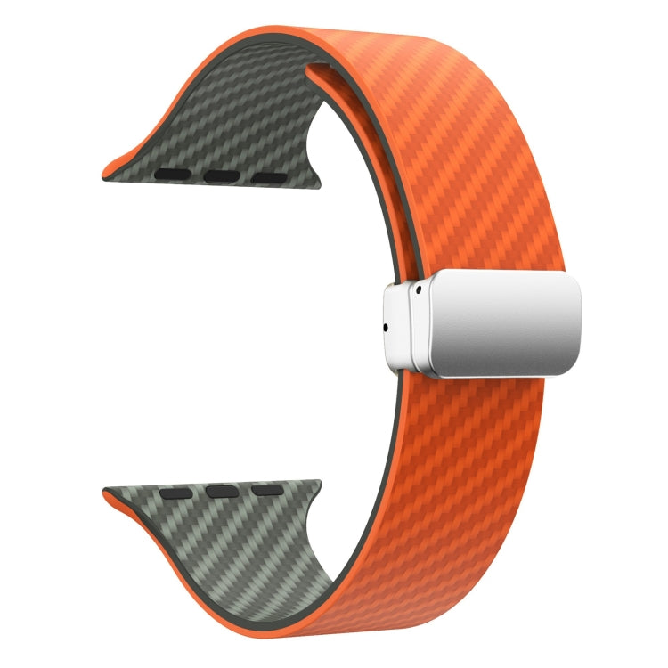 For Apple Watch Ultra 2 49mm Carbon Fiber Magnetic Silver Buckle Watch Band(Orange Grass) by bashfashion