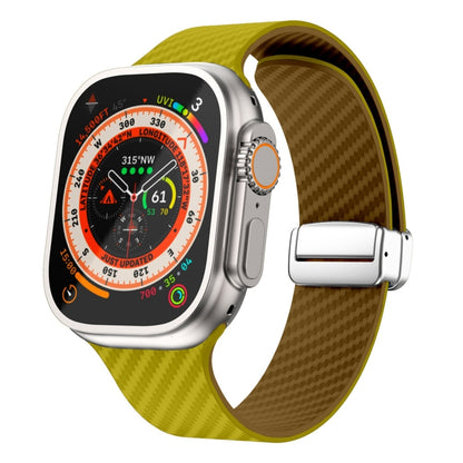 For Apple Watch Ultra 2 49mm Carbon Fiber Magnetic Silver Buckle Watch Band(Olive Brown) by bashfashion