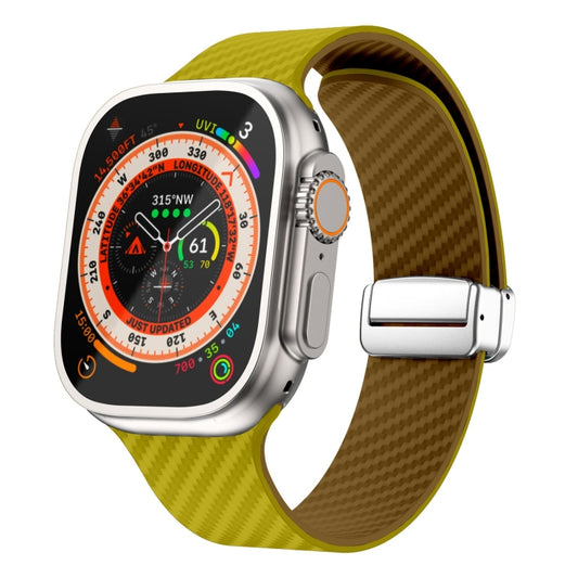 For Apple Watch Ultra 2 49mm Carbon Fiber Magnetic Silver Buckle Watch Band(Olive Brown) by bashfashion