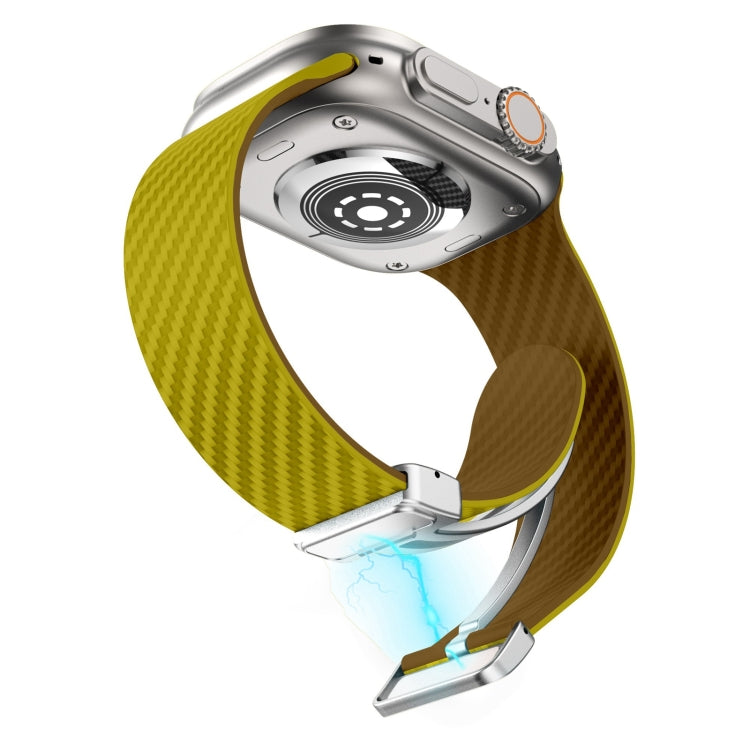 For Apple Watch Ultra 2 49mm Carbon Fiber Magnetic Silver Buckle Watch Band(Olive Brown) by bashfashion