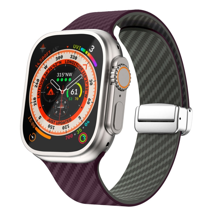 For Apple Watch Ultra 2 49mm Carbon Fiber Magnetic Silver Buckle Watch Band(Purple Green) by bashfashion