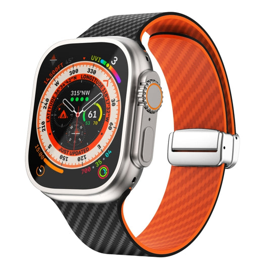For Apple Watch Ultra 2 49mm Carbon Fiber Magnetic Silver Buckle Watch Band(Black Orange) by bashfashion