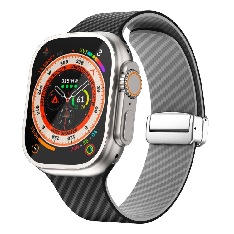 For Apple Watch Ultra 2 49mm Carbon Fiber Magnetic Silver Buckle Watch Band(Black Grey) by bashfashion