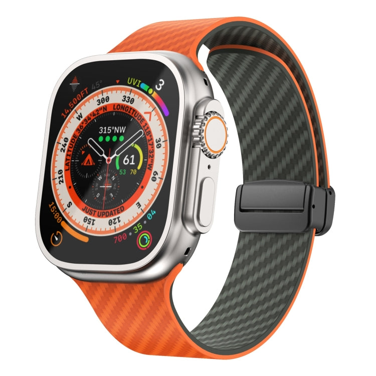 For Apple Watch Ultra 2 49mm Carbon Fiber Magnetic Black Buckle Watch Band(Orange Grass) by bashfashion