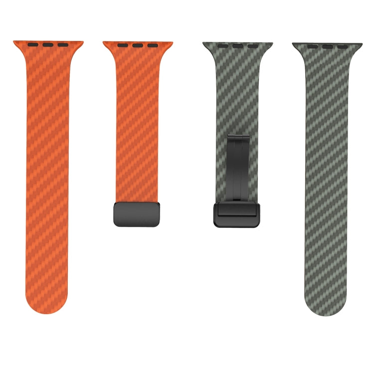 For Apple Watch Ultra 2 49mm Carbon Fiber Magnetic Black Buckle Watch Band(Orange Grass) by bashfashion