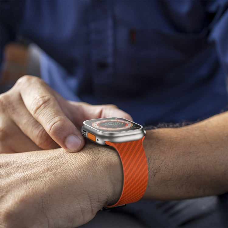 For Apple Watch Ultra 2 49mm Carbon Fiber Magnetic Black Buckle Watch Band(Orange Grass) by bashfashion