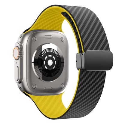 For Apple Watch Ultra 2 49mm Carbon Fiber Magnetic Black Buckle Watch Band(Black Yellow) by bashfashion