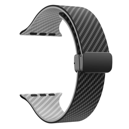 For Apple Watch Ultra 2 49mm Carbon Fiber Magnetic Black Buckle Watch Band(Black Grey) by bashfashion
