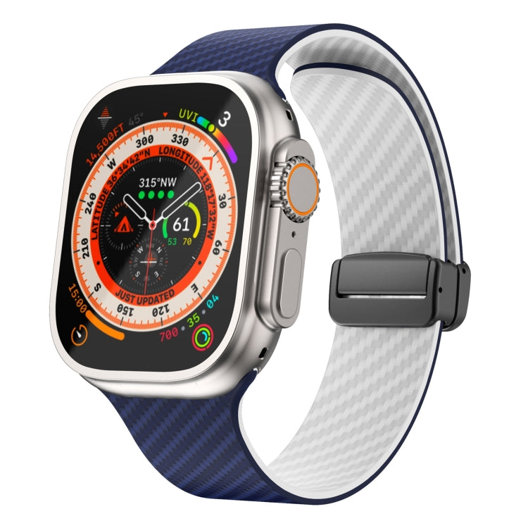 For Apple Watch Ultra 49mm Carbon Fiber Magnetic Black Buckle Watch Band(Royal Blue White) by bashfashion