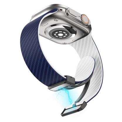 For Apple Watch Ultra 49mm Carbon Fiber Magnetic Black Buckle Watch Band(Royal Blue White) by bashfashion