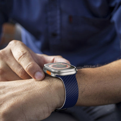 For Apple Watch Ultra 49mm Carbon Fiber Magnetic Black Buckle Watch Band(Royal Blue White) by bashfashion