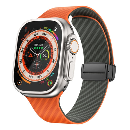 For Apple Watch Ultra 49mm Carbon Fiber Magnetic Black Buckle Watch Band(Orange Grass) by bashfashion