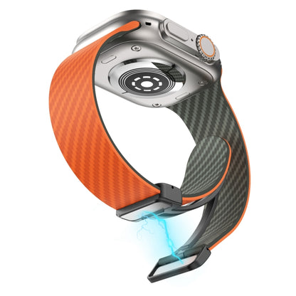 For Apple Watch Ultra 49mm Carbon Fiber Magnetic Black Buckle Watch Band(Orange Grass) by bashfashion