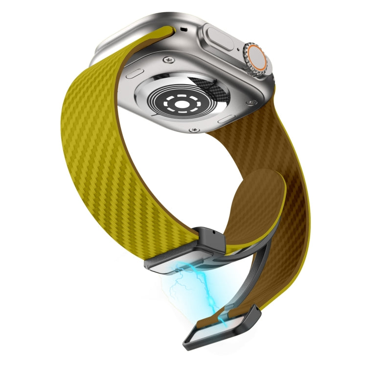 For Apple Watch Ultra 49mm Carbon Fiber Magnetic Black Buckle Watch Band(Olive Brown) by bashfashion