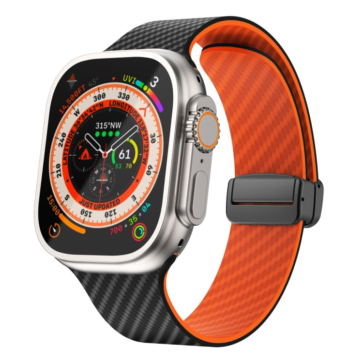 For Apple Watch Ultra 49mm Carbon Fiber Magnetic Black Buckle Watch Band(Black Orange) by bashfashion