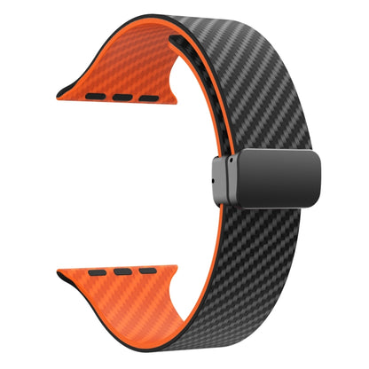 For Apple Watch Ultra 49mm Carbon Fiber Magnetic Black Buckle Watch Band(Black Orange) by bashfashion