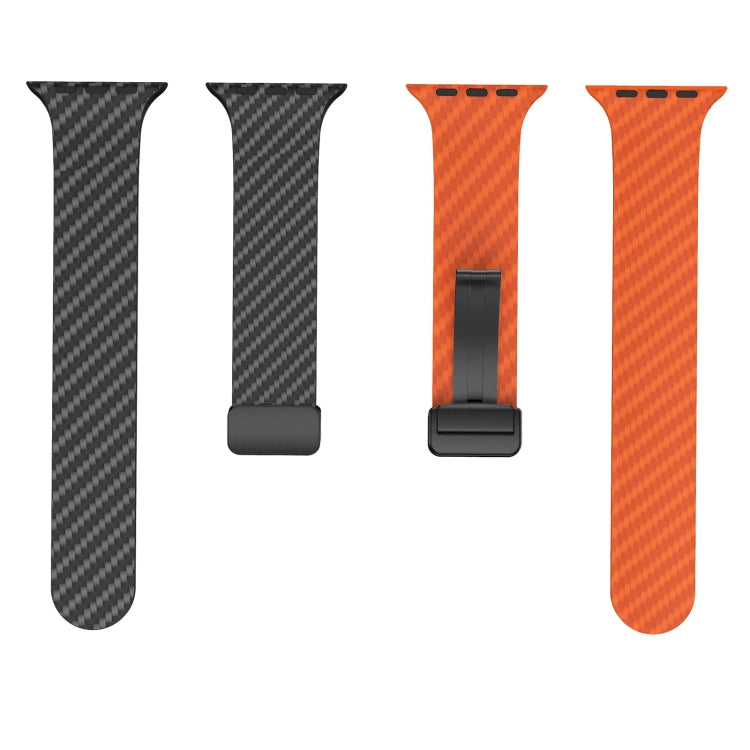 For Apple Watch Ultra 49mm Carbon Fiber Magnetic Black Buckle Watch Band(Black Orange) by bashfashion