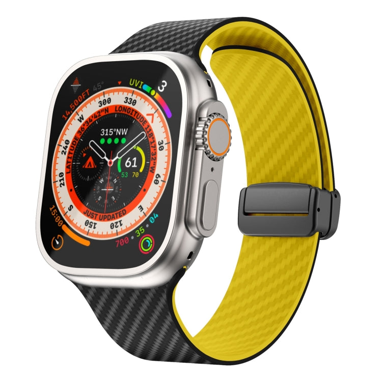 For Apple Watch Ultra 49mm Carbon Fiber Magnetic Black Buckle Watch Band(Black Yellow) by bashfashion
