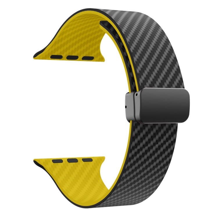 For Apple Watch Ultra 49mm Carbon Fiber Magnetic Black Buckle Watch Band(Black Yellow) by bashfashion