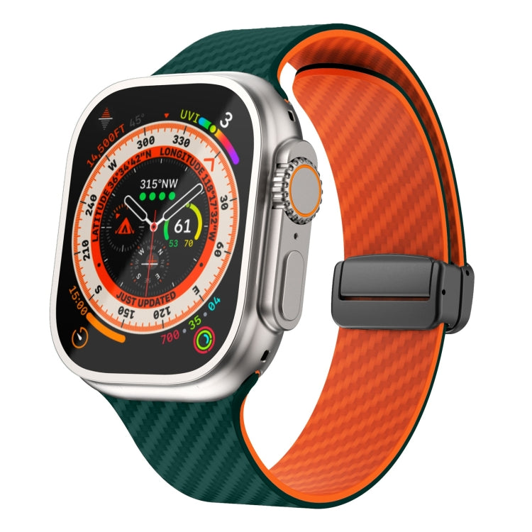 For Apple Watch Ultra 49mm Carbon Fiber Magnetic Black Buckle Watch Band(Deep Green Orange) by bashfashion