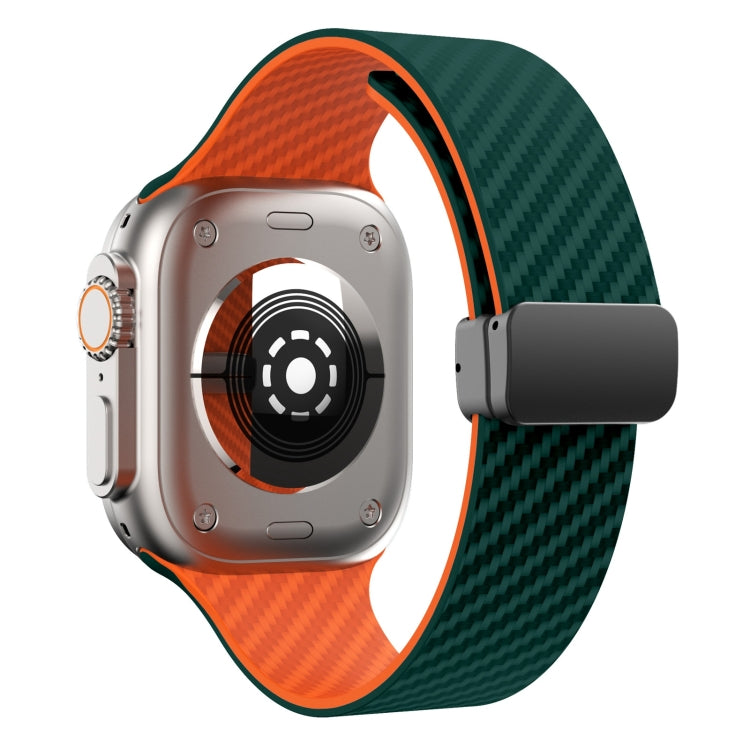 For Apple Watch Ultra 49mm Carbon Fiber Magnetic Black Buckle Watch Band(Deep Green Orange) by bashfashion