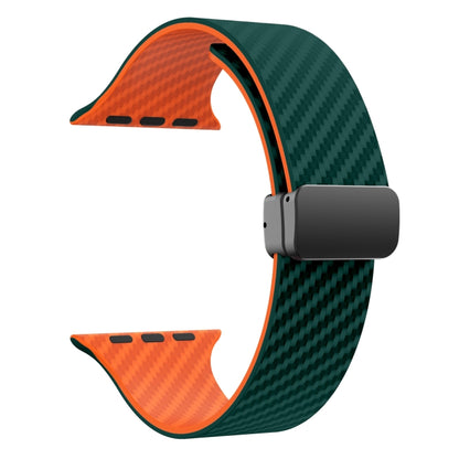 For Apple Watch Ultra 49mm Carbon Fiber Magnetic Black Buckle Watch Band(Deep Green Orange) by bashfashion