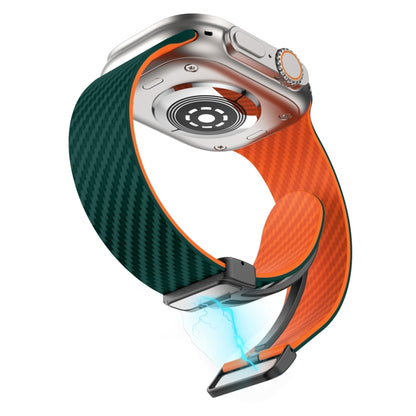For Apple Watch Ultra 49mm Carbon Fiber Magnetic Black Buckle Watch Band(Deep Green Orange) by bashfashion