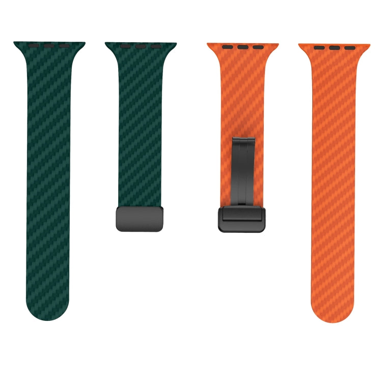 For Apple Watch Ultra 49mm Carbon Fiber Magnetic Black Buckle Watch Band(Deep Green Orange) by bashfashion