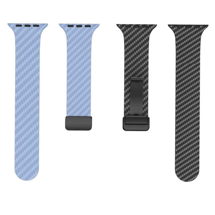 For Apple Watch Ultra 49mm Carbon Fiber Magnetic Black Buckle Watch Band(Light Blue Black) by bashfashion