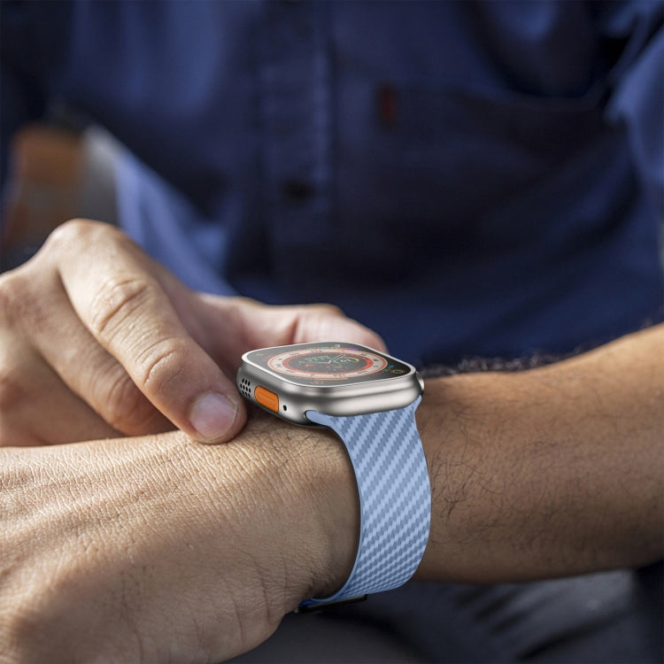 For Apple Watch Ultra 49mm Carbon Fiber Magnetic Black Buckle Watch Band(Light Blue Black) by bashfashion