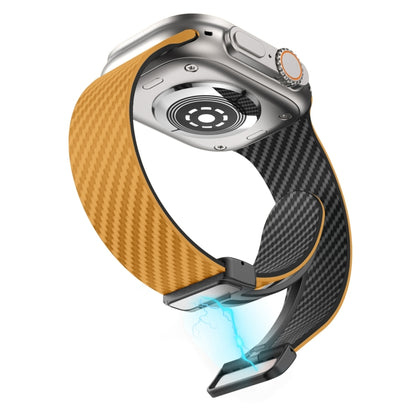 For Apple Watch Ultra 49mm Carbon Fiber Magnetic Black Buckle Watch Band(Light Brown Black) by bashfashion