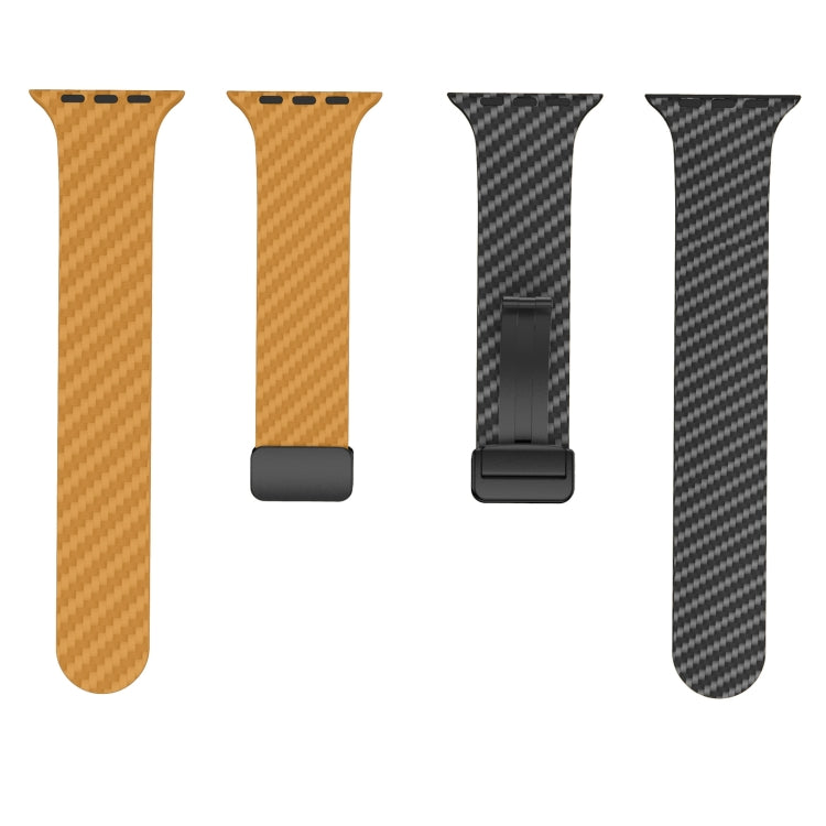 For Apple Watch Ultra 49mm Carbon Fiber Magnetic Black Buckle Watch Band(Light Brown Black) by bashfashion