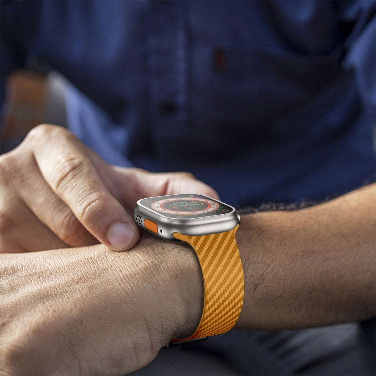 For Apple Watch Ultra 49mm Carbon Fiber Magnetic Black Buckle Watch Band(Light Brown Black) by bashfashion