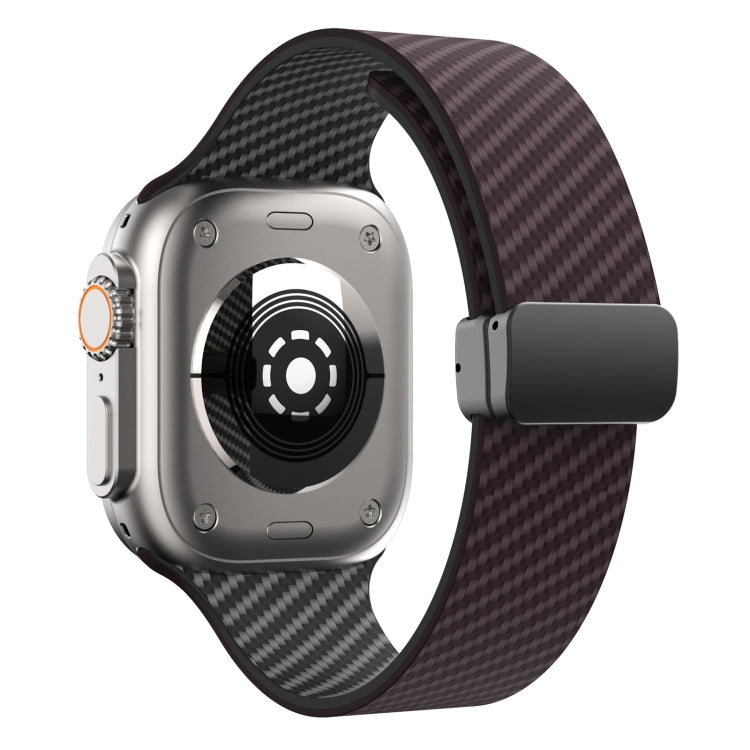 For Apple Watch Ultra 49mm Carbon Fiber Magnetic Black Buckle Watch Band(Dark Brown Black) by bashfashion