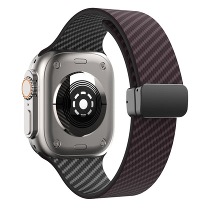 For Apple Watch Ultra 49mm Carbon Fiber Magnetic Black Buckle Watch Band(Dark Brown Black) by bashfashion