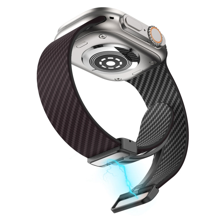 For Apple Watch Ultra 49mm Carbon Fiber Magnetic Black Buckle Watch Band(Dark Brown Black) by bashfashion