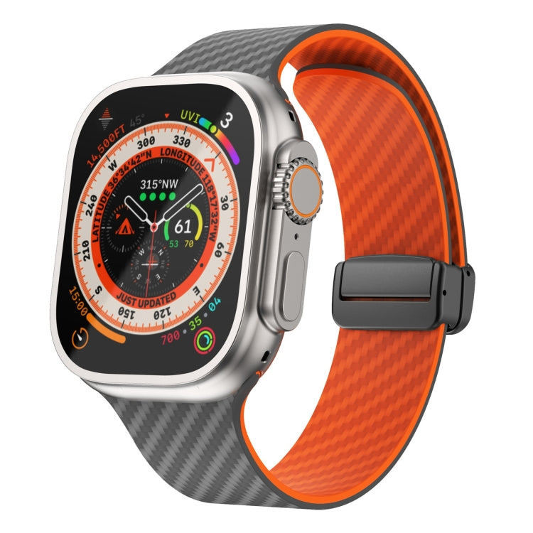 For Apple Watch Ultra 49mm Carbon Fiber Magnetic Black Buckle Watch Band(Spacy Grey Orange) by bashfashion