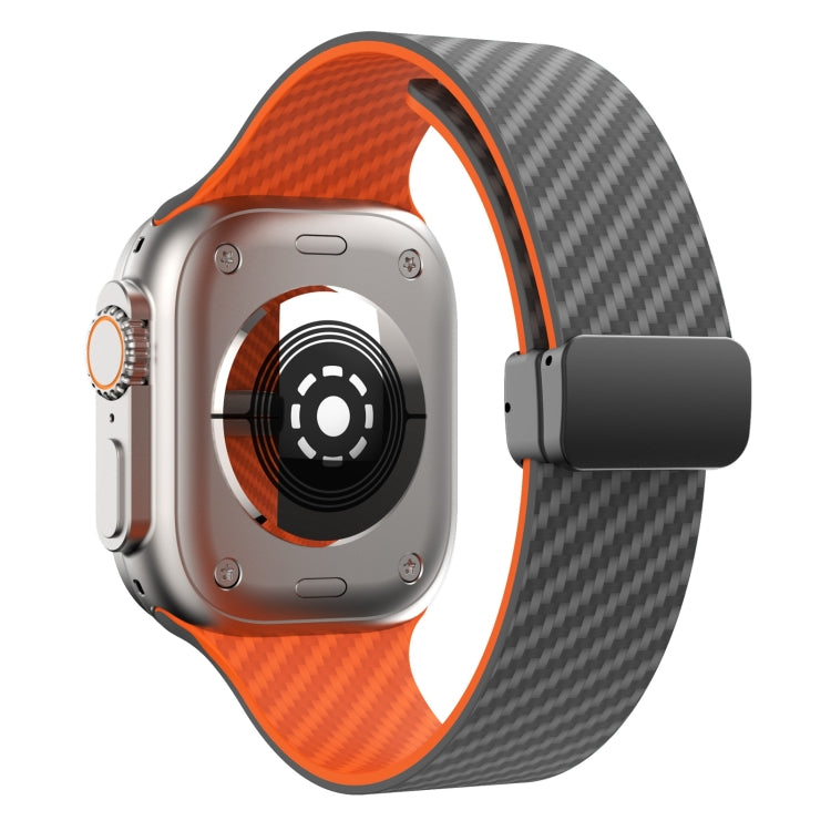 For Apple Watch Ultra 49mm Carbon Fiber Magnetic Black Buckle Watch Band(Spacy Grey Orange) by bashfashion