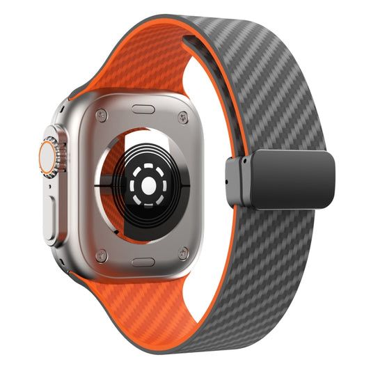 For Apple Watch Ultra 49mm Carbon Fiber Magnetic Black Buckle Watch Band(Spacy Grey Orange) by bashfashion