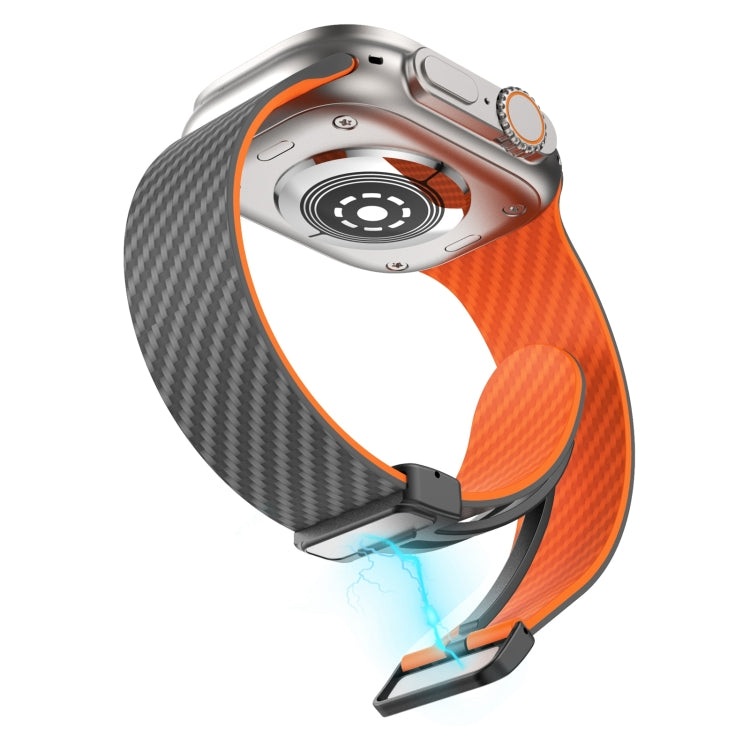 For Apple Watch Ultra 49mm Carbon Fiber Magnetic Black Buckle Watch Band(Spacy Grey Orange) by bashfashion