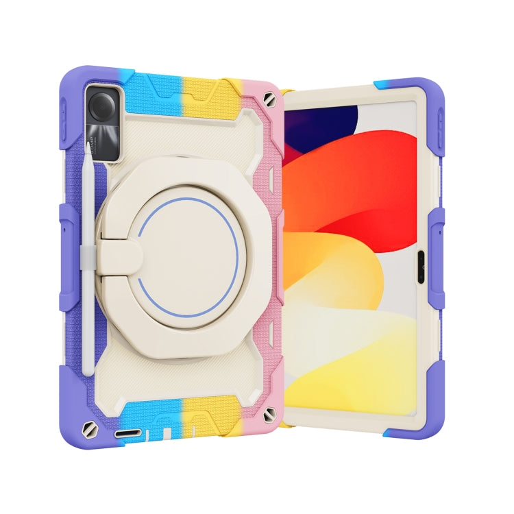 For Xiaomi Redmi Pad SE Armor Portable Rotating Ring Holder Silicone Tablet Case(Colorful Pink) by bashfashion