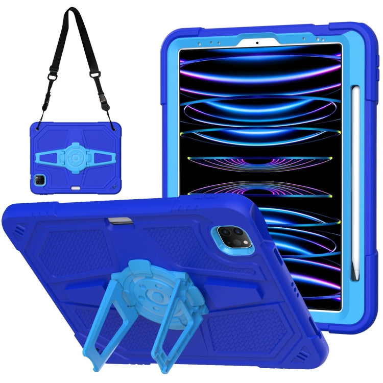 For iPad Air 2022 10.9 / Pro 11 2022 Punk Stand PC Hybrid Silicone Tablet Case with Shoulder Strap(Blue) by bashfashion