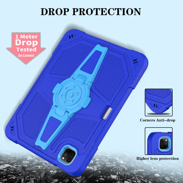 For iPad Air 2022 10.9 / Pro 11 2022 Punk Stand PC Hybrid Silicone Tablet Case with Shoulder Strap(Blue) by bashfashion