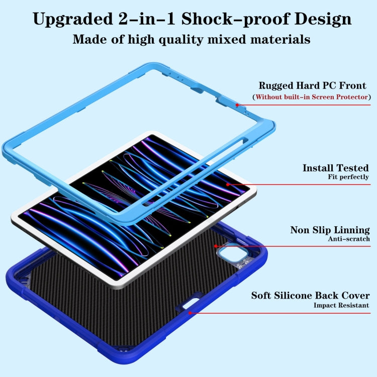 For iPad Air 2022 10.9 / Pro 11 2022 Punk Stand PC Hybrid Silicone Tablet Case with Shoulder Strap(Blue) by bashfashion
