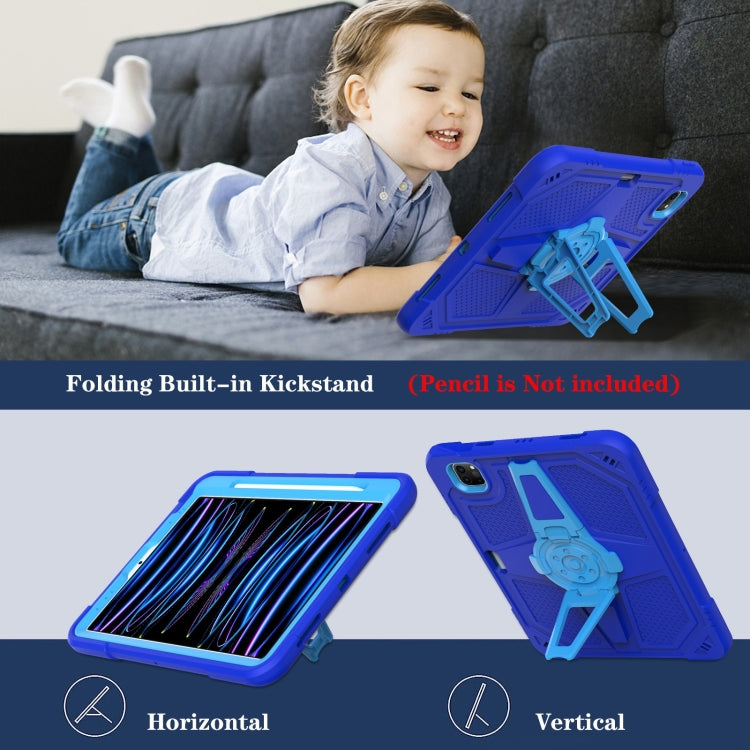 For iPad Air 2022 10.9 / Pro 11 2022 Punk Stand PC Hybrid Silicone Tablet Case with Shoulder Strap(Blue) by bashfashion