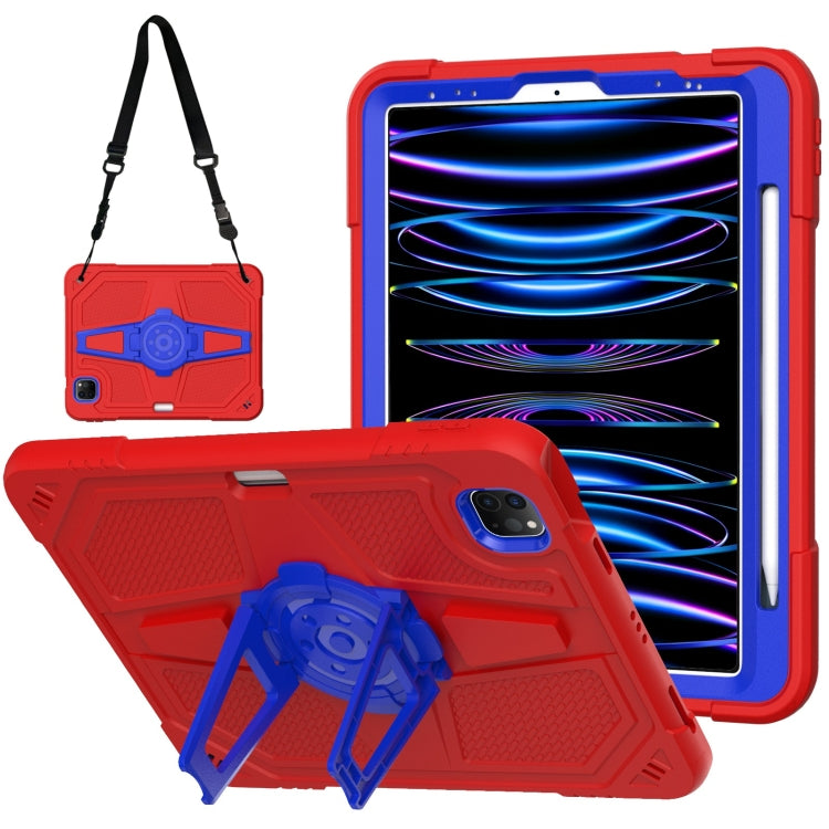 For iPad Air 2022 10.9 / Pro 11 2022 Punk Stand PC Hybrid Silicone Tablet Case with Shoulder Strap(Red Blue) by bashfashion