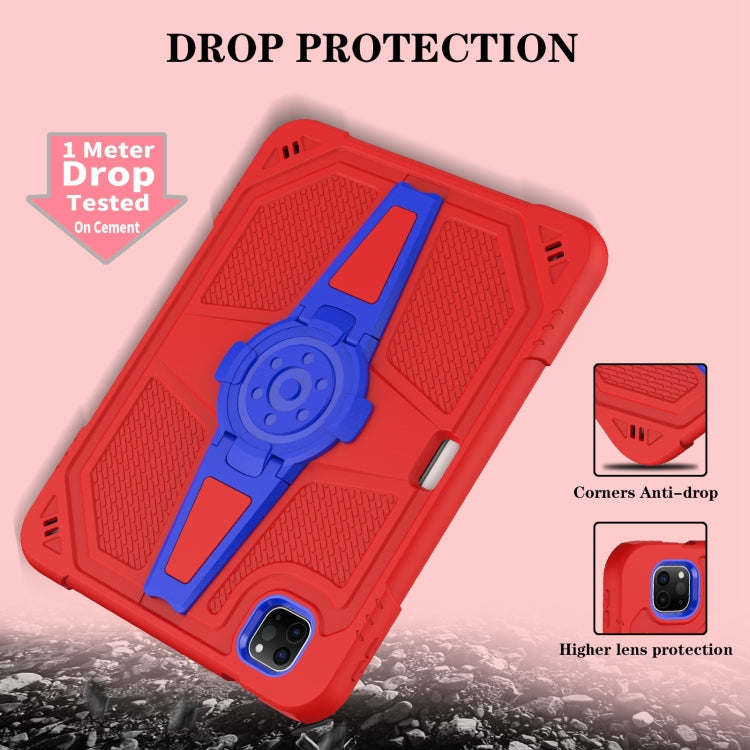 For iPad Air 2022 10.9 / Pro 11 2022 Punk Stand PC Hybrid Silicone Tablet Case with Shoulder Strap(Red Blue) by bashfashion