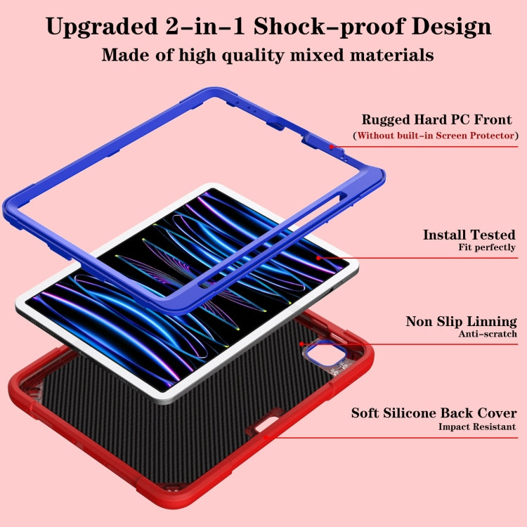 For iPad Air 2022 10.9 / Pro 11 2022 Punk Stand PC Hybrid Silicone Tablet Case with Shoulder Strap(Red Blue) by bashfashion